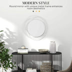 Silver round wall mirror with abstract metal wire loop frame for a modern look