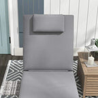 Grey wicker sun lounger with cushion set, upright backrest and flat seat