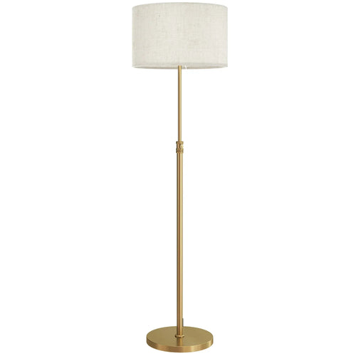 Gold tone floor lamp with linen drum shade and slender stand