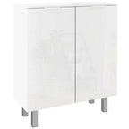 White five-shelf shoe storage cupboard with two doors and metal feet