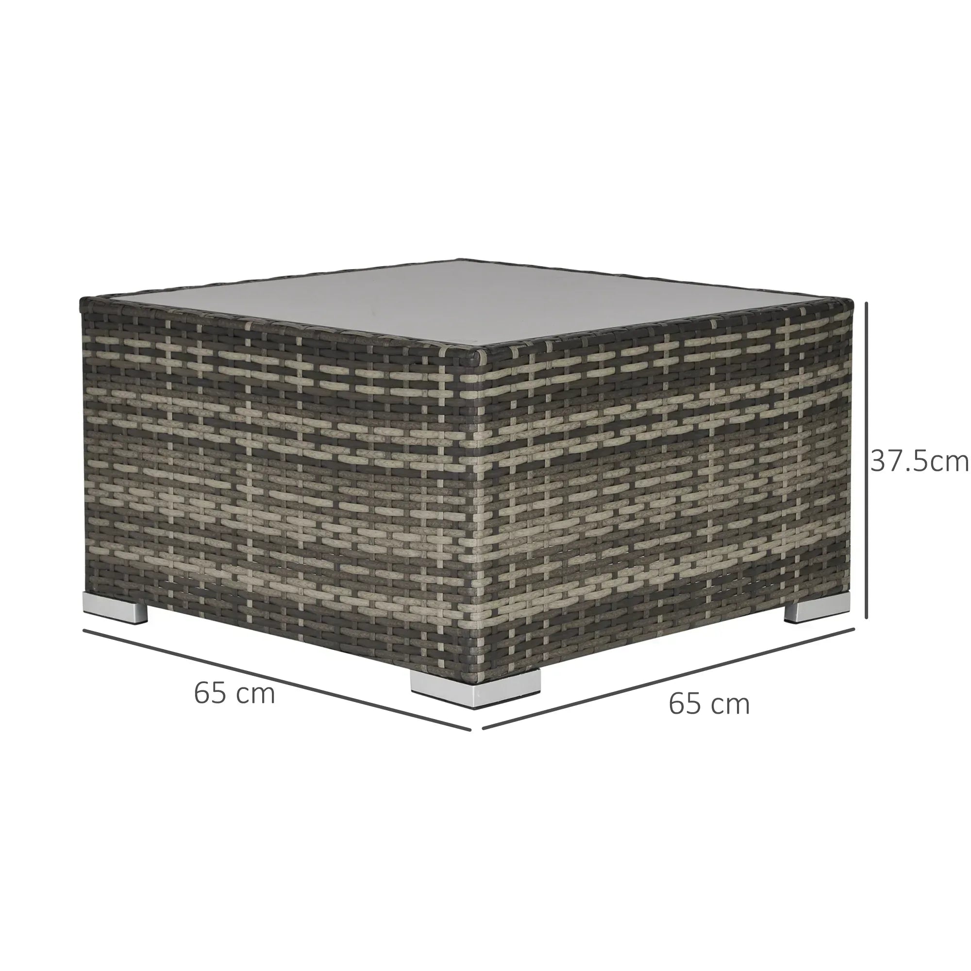 Square PE Wicker Rattan Table with Glass Top - Dark Grey - Bobobiy