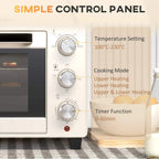 Cream mini countertop oven control panel with temperature knobs and timer