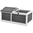 Dark grey wooden small pet reptile shelter with hinged lids and open wire-mesh run