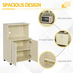 Light oak tone cabinet trolley with open top shelf and adjustable interior shelf