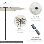 Cream parasol with top vent, 6 ribs, and detachable two-piece pole