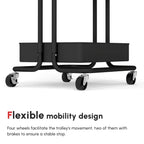 Black trolley base with four caster wheels and three-tier storage frame