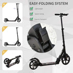 Black folding kick scooter with easy-fold system and locked folding joint