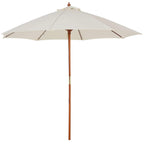 Off-white round garden parasol with wooden pole and fabric canopy