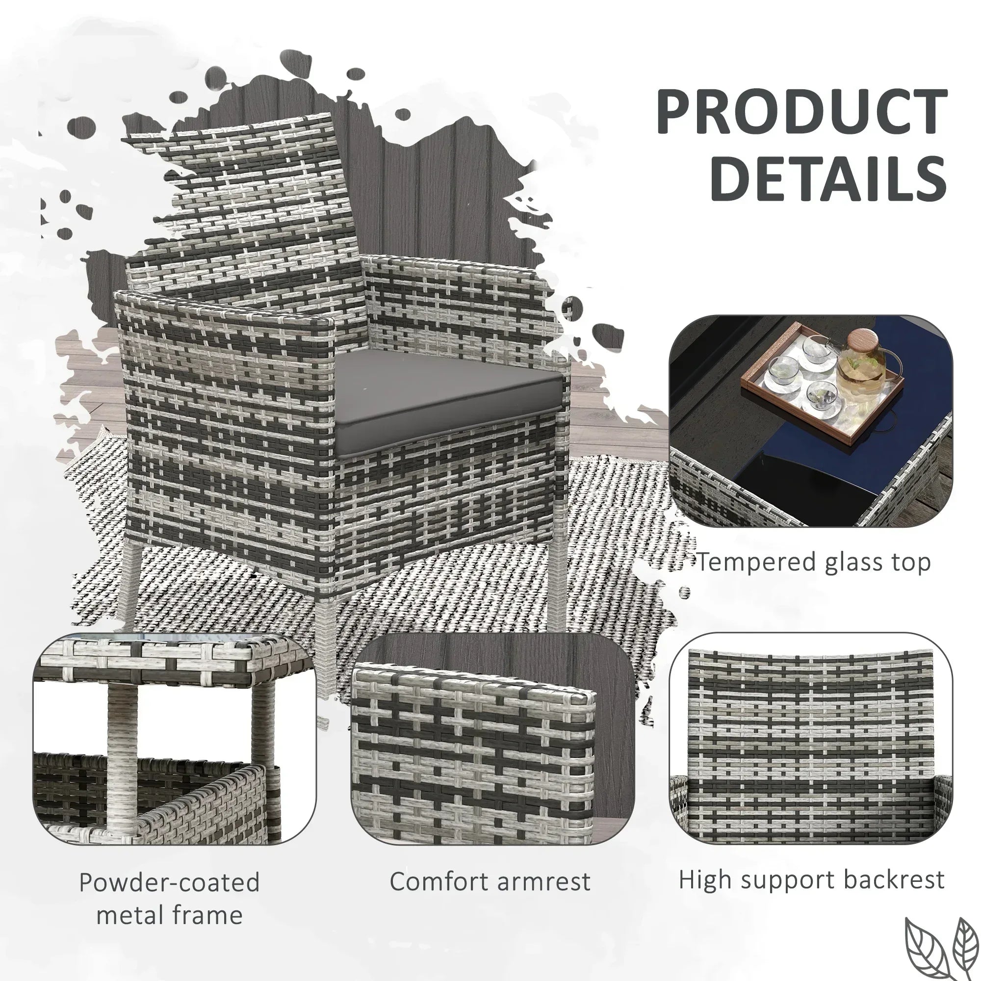 Five-Pieces Rattan Dining Set - Mixed Grey - Bobobiy