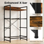 Rustic brown drawer chest with black steel X-frame, mesh panel, and adjustable foot pads