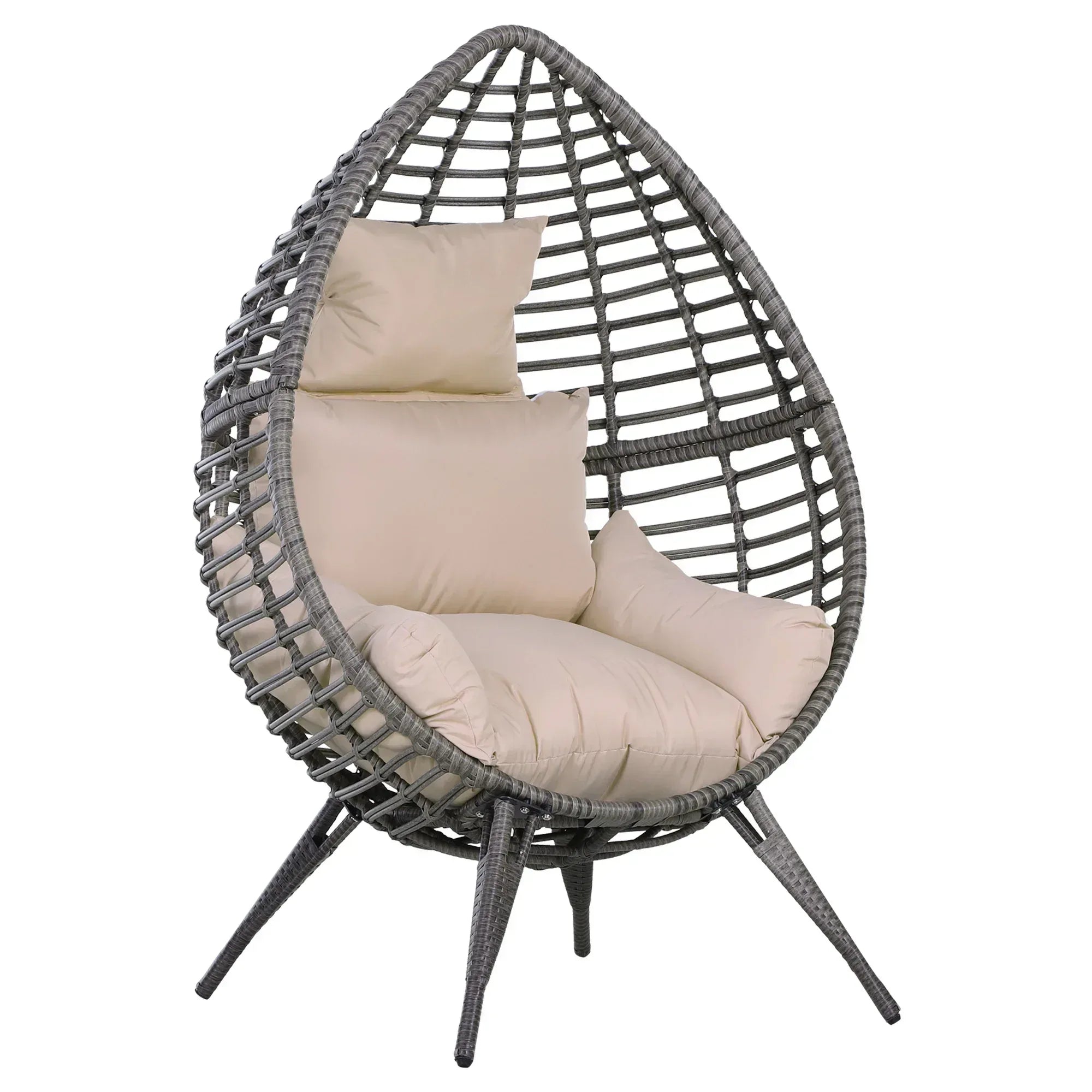 Garden Egg Chair, Teardrop Outdoor PE Rattan Chair with Full-body Soft Padded Cushion, Grey - Bobobiy