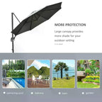 Dark grey cantilever parasol with extended canopy for more outdoor shade