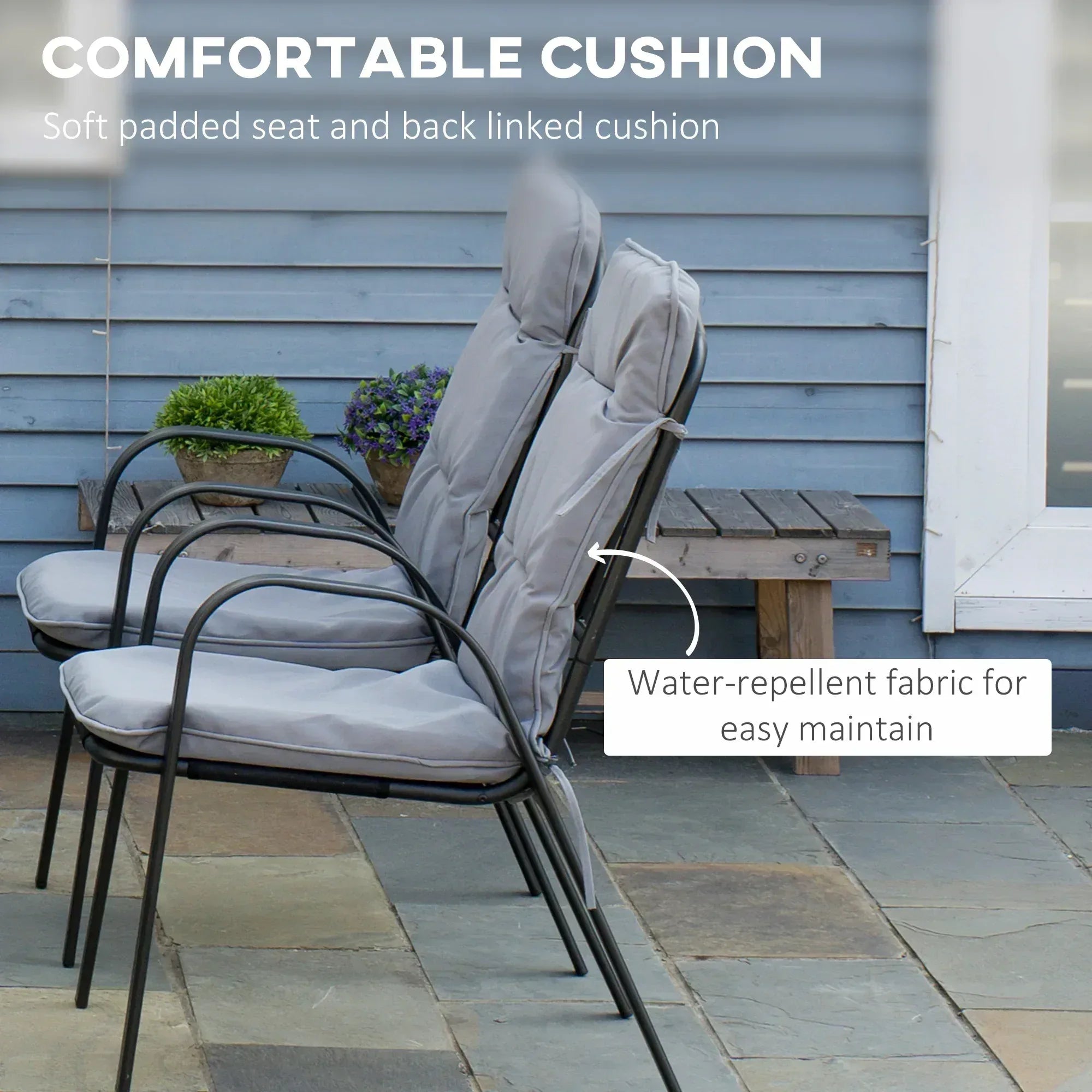 Seven-Piece Garden Dining Set with Cushions - Grey - Bobobiy