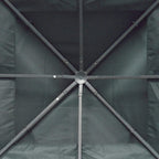 Close-up underside view of charcoal grey gazebo roof canopy with cross ribs and hub