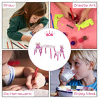 Kids princess crown table and chairs set, pink legs with printed tabletop and seat panels
