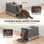 Dark grey litter box with lid, dual entry doors and one-way style access options