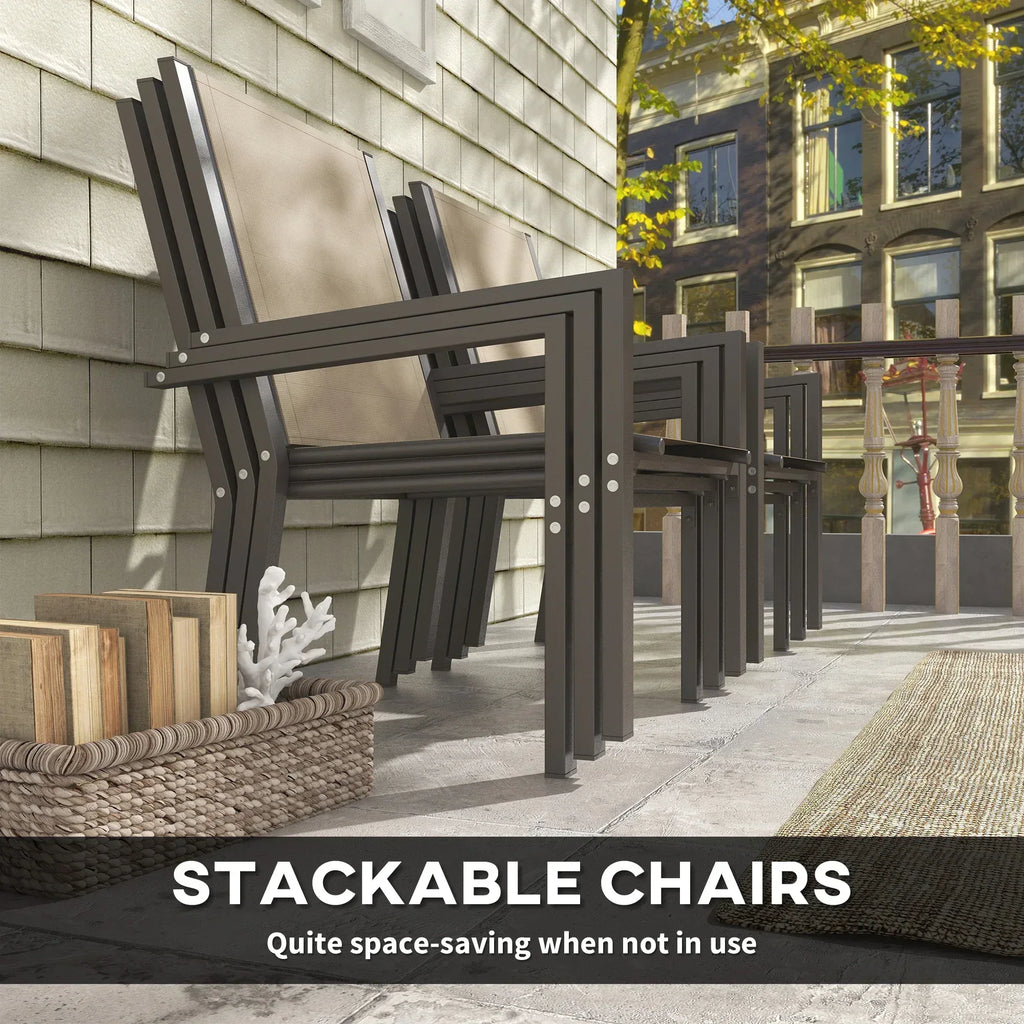 Seven-Piece Garden Dining Set, with Plastic Wood-Top Table - Brown - Bobobiy