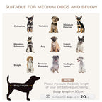 Medium dog size guide graphic with dog silhouettes and crate suitability note.