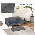 Grey dog sofa bed showing removable washable cover panel and tufted design