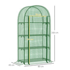 Green 4-tier mini greenhouse with metal frame, arched top, and PE cover; 80 x 49 x 160cm