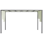 Cream-white outdoor garden pergola frame with slatted canopy and open side panels