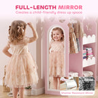 Kids pink dress-up wardrobe with full-length shatter-resistant mirror and open storage
