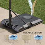 Black fillable basketball hoop base with tilt arm and water stream, support pole