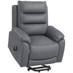 Grey PU leather power lift recliner chair with padded armrests and curved backrest