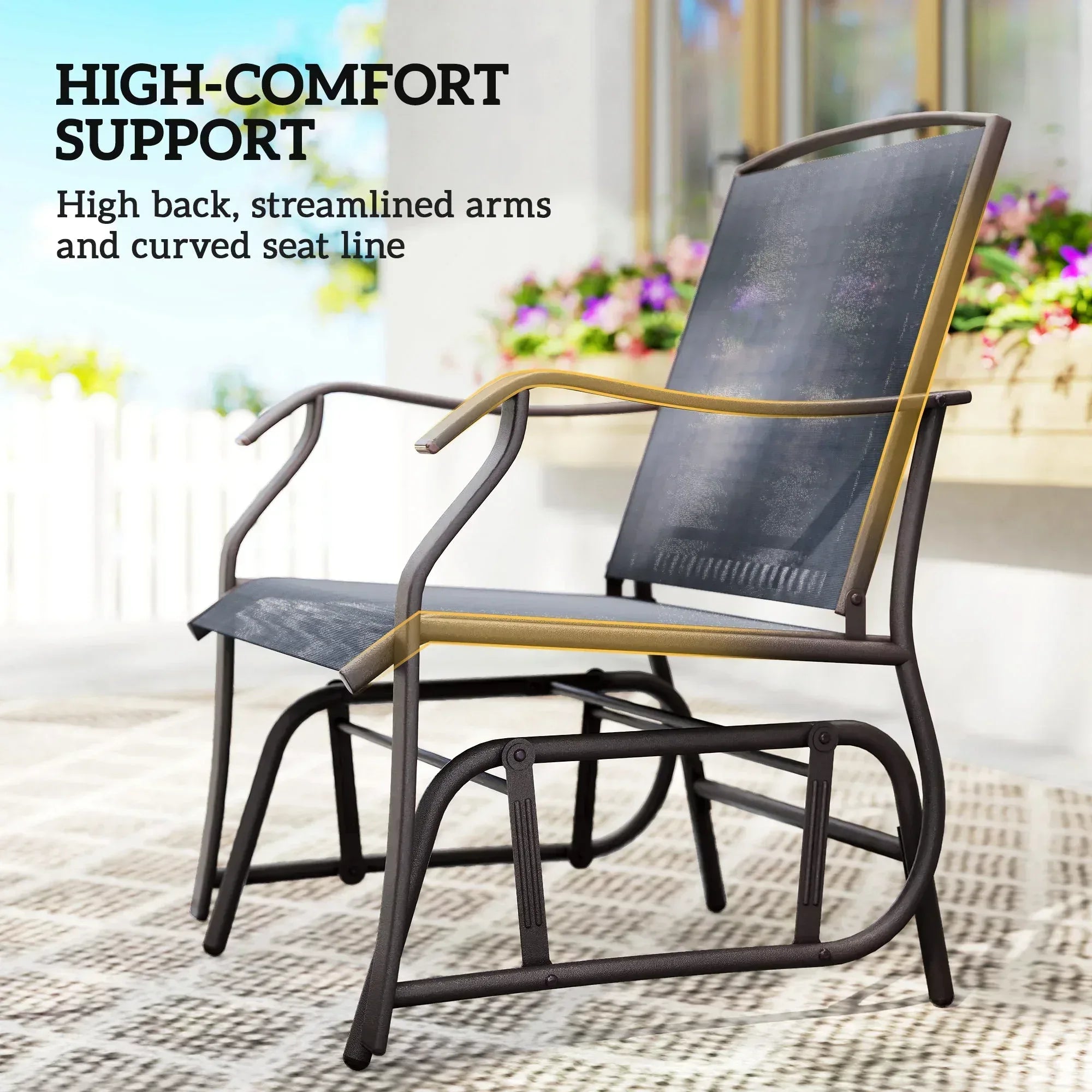 Glider Rocking Chair & Table Set 2 Single Seaters Rocker Garden Swing Chair Patio Furniture Bistro Set Grey - Bobobiy