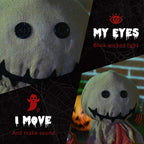 Halloween scarecrow decoration doll face with black button eyes on beige fabric hood