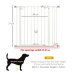 White adjustable safety gate showing opening width and height range