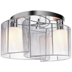 Semi-flush ceiling light with silver frame and two cream glass shades