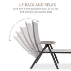 Brown folding sun lounger with adjustable reclining backrest and grey mesh panel