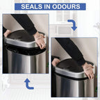 Silver stainless steel motion-sensor rubbish bin with open black lid