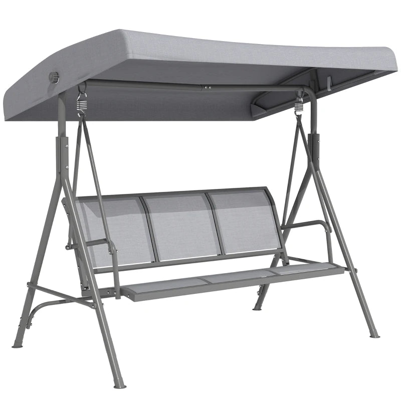 3 Seater Swing Chair, Garden Swing Bench with Canopy, Breathable Mesh Seat and Heavy Duty Steel Frame for Patio, Yard, Grey