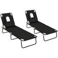 Folding Sun Loungers Set of 2 with Face Hole, 4-Position Adjustable Backrest Garden Recliner Chairs Sunbeds, Outdoor Lounge Chairs with 600 D Oxford Cloth Seat, Pillow for Beach, Black - Bobobiy