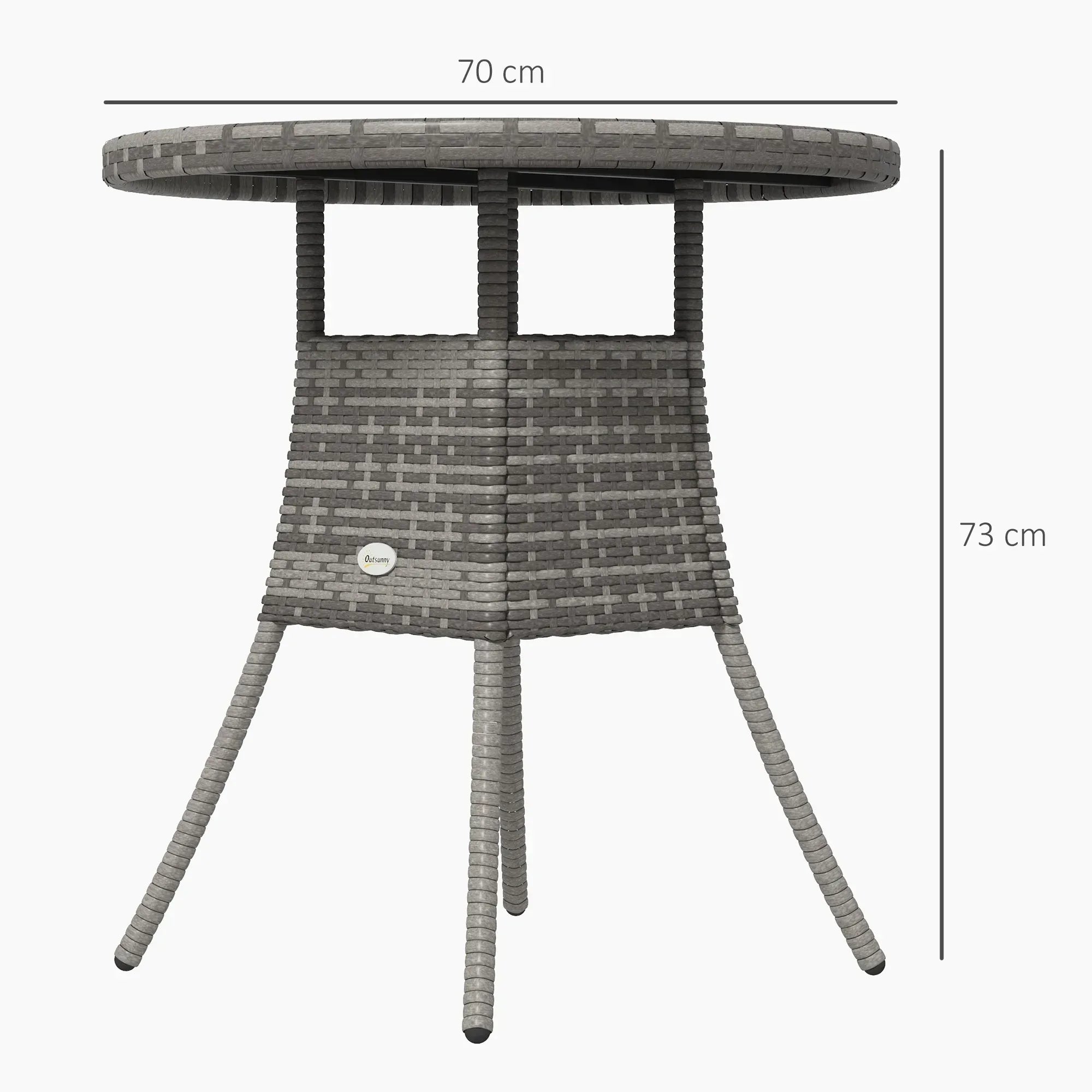 70cm Four-Person Wood-Effect Rattan Table - Grey - Bobobiy
