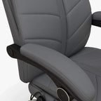 Grey PU leather massage chair armrest with control panel and side footrest