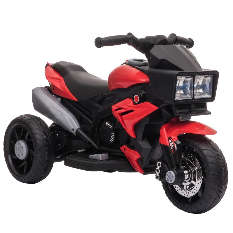 Kids red 3-wheel electric ride-on motorcycle toy with black seat and front headlight