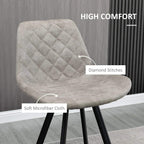 Grey quilted microfiber bar stool seat with diamond stitching, padded back, steel legs