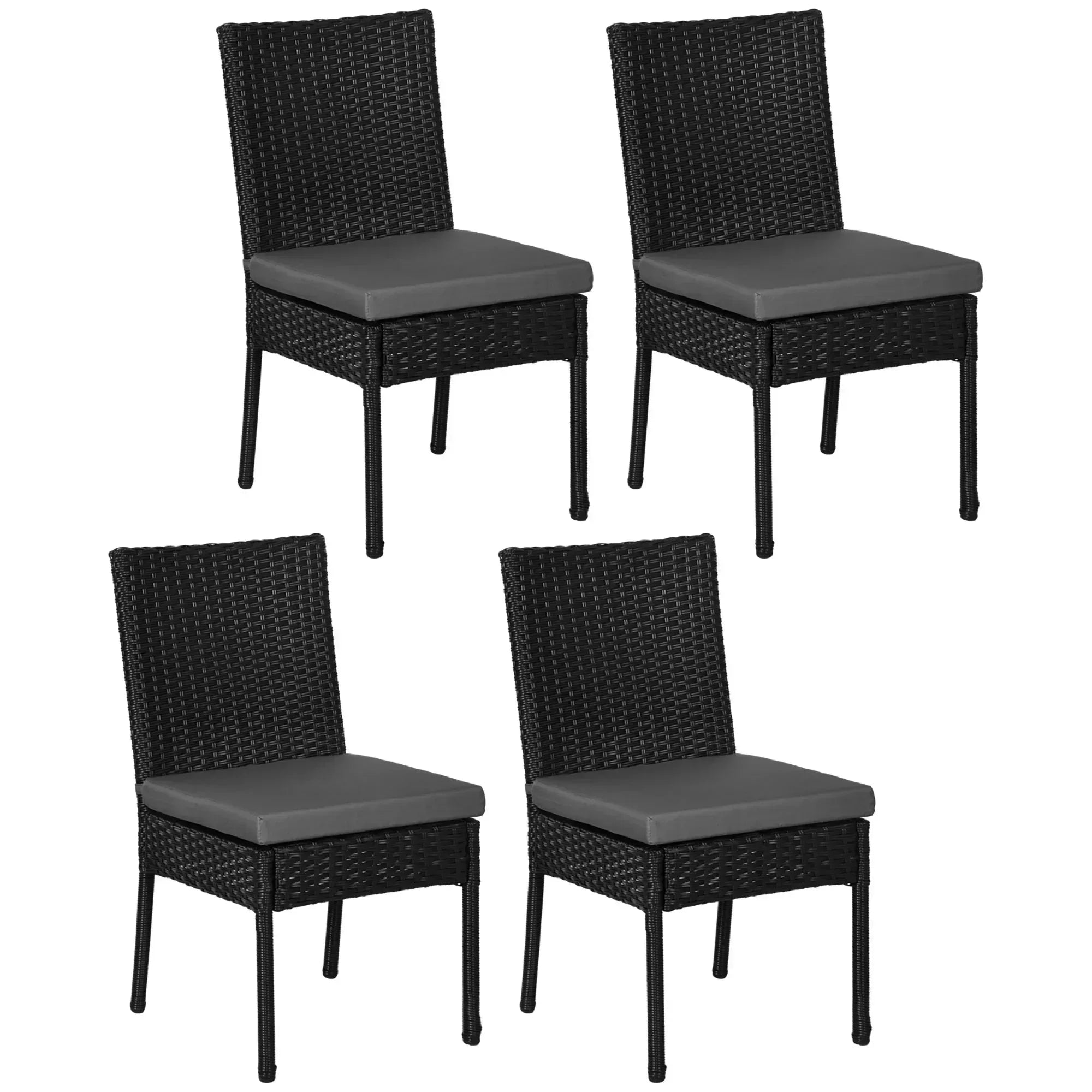 Set of Four Armless Rattan Garden Chairs - Black - Bobobiy
