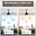 Reversible airflow ceiling fan with LED light, summer and winter airflow icons