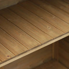 Interior wooden floor and side panels of a storage shed cabinet