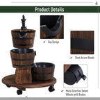 Wooden wishing well water fountain details: steel bands and swivel spout
