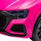 Pink electric ride-on car front grille with LED headlight strip and bumper