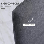 Grey upholstered high-back dining chair with channel tufting and linen-touch fabric