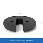 Round dark gray tent leg base weight with central slot and bolt holes