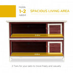 Red 2-tier guinea pig hutch with two levels and front sliding tray openings