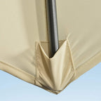 Cream parasol corner with reinforced rib protection and stitched fabric folds