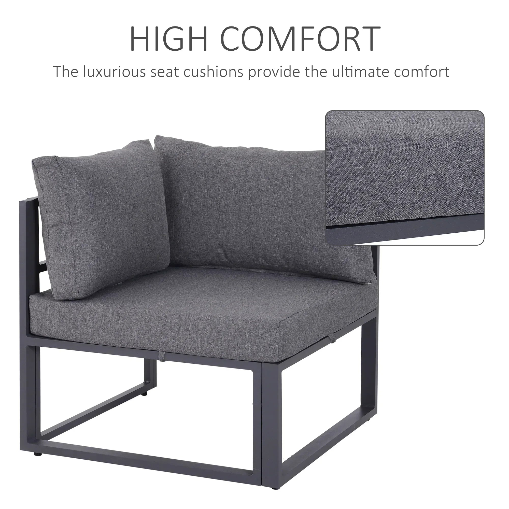 6 PCs Outdoor Indoor Sectional Corner Sofa Set Thick Padded Cushions Aluminium Frame 5 Seaters 1 Coffee Table Grey - Bobobiy